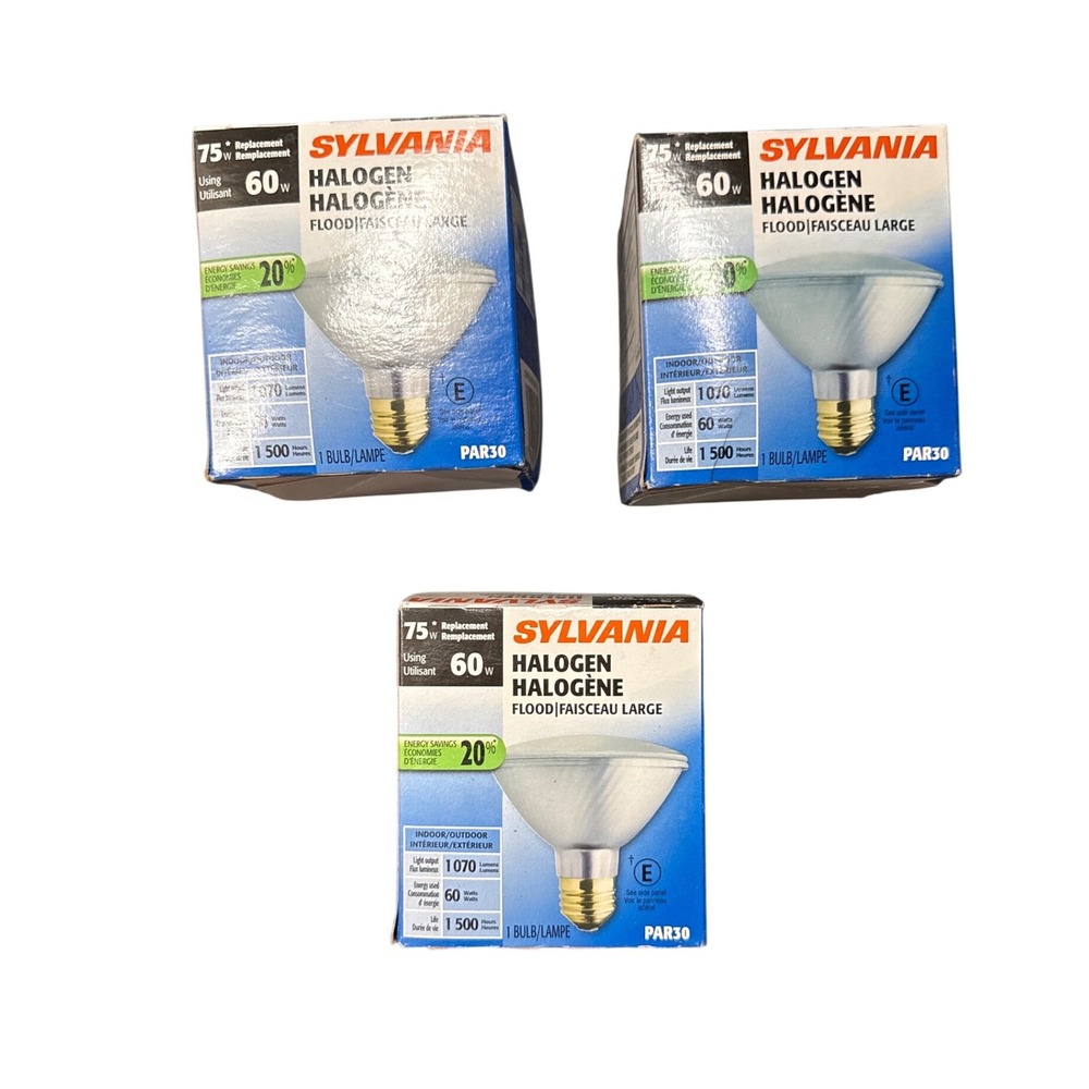3 Pack Sylvania Halogen PAR30 Flood Light Bulbs 60W 75W‎ Replacement 1070 Lumens